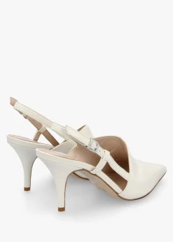 Nammy Cream Leather Asymmetric Sling Back Court Shoes