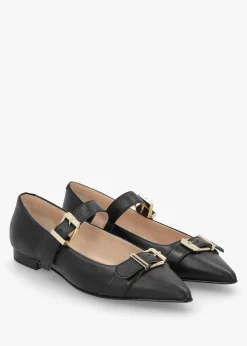 Nancy Black Leather Pointed Toe Pumps