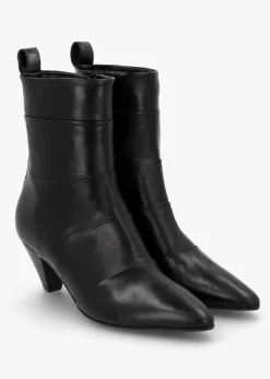 Napel Black Leather Pannel Cone Heel Ankle Boots