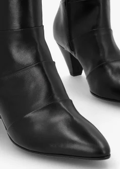 Napel Black Leather Pannel Cone Heel Ankle Boots