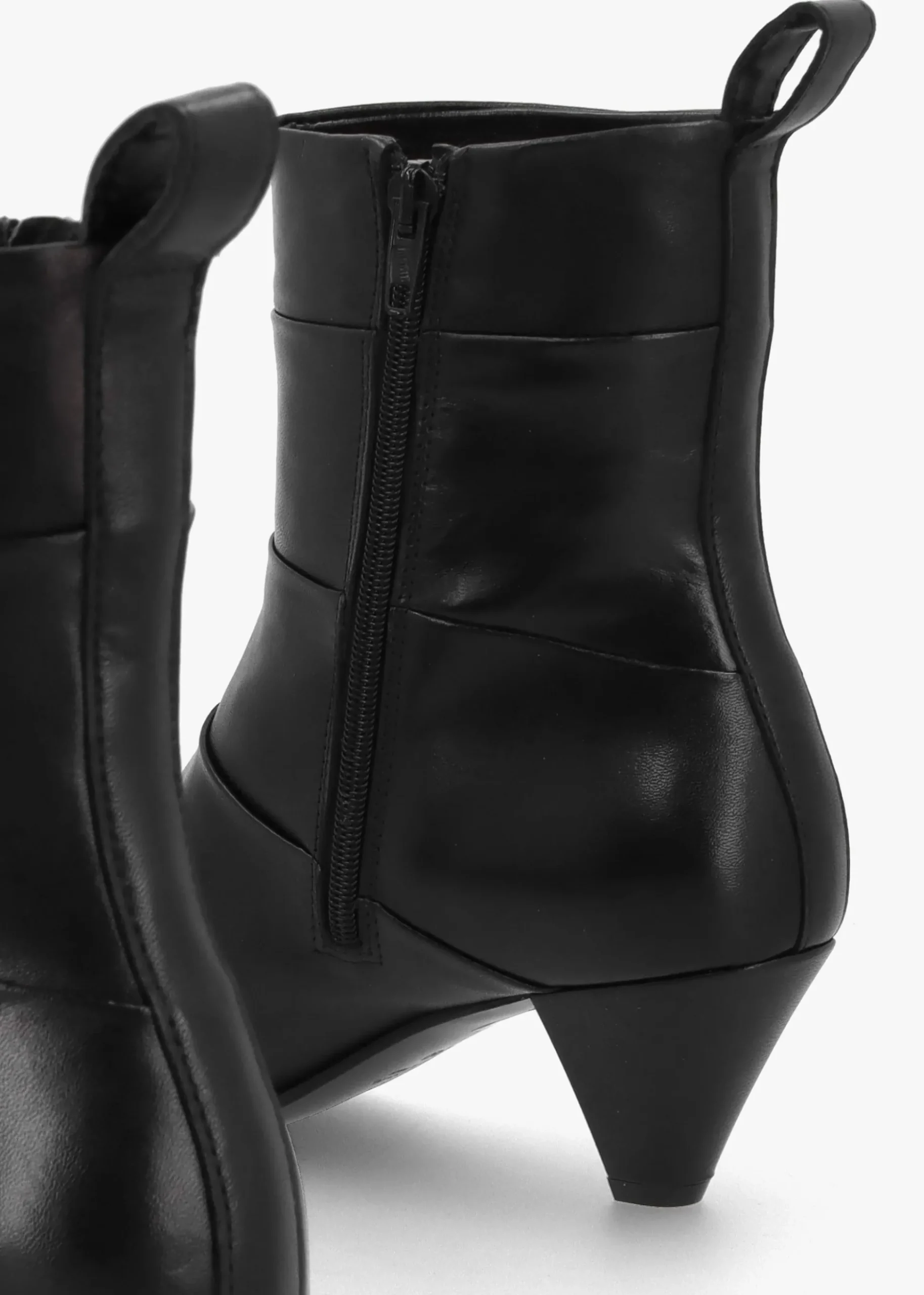 Napel Black Leather Pannel Cone Heel Ankle Boots