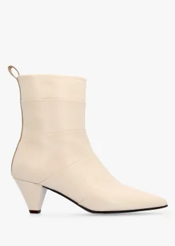 Napel Cream Leather Pannel Cone Heel Ankle Boots