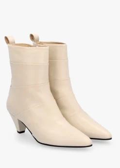 Napel Cream Leather Pannel Cone Heel Ankle Boots