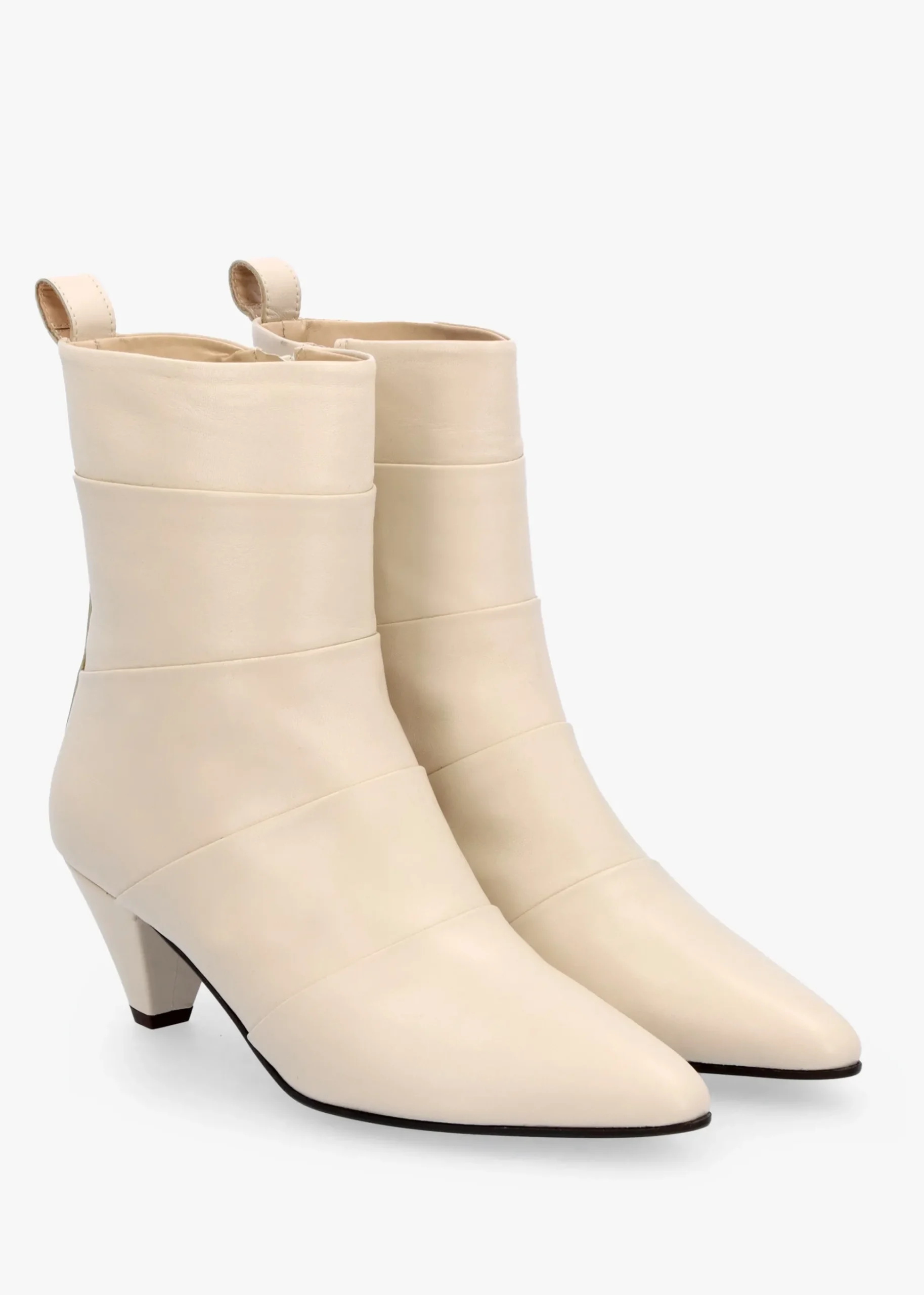 Napel Cream Leather Pannel Cone Heel Ankle Boots