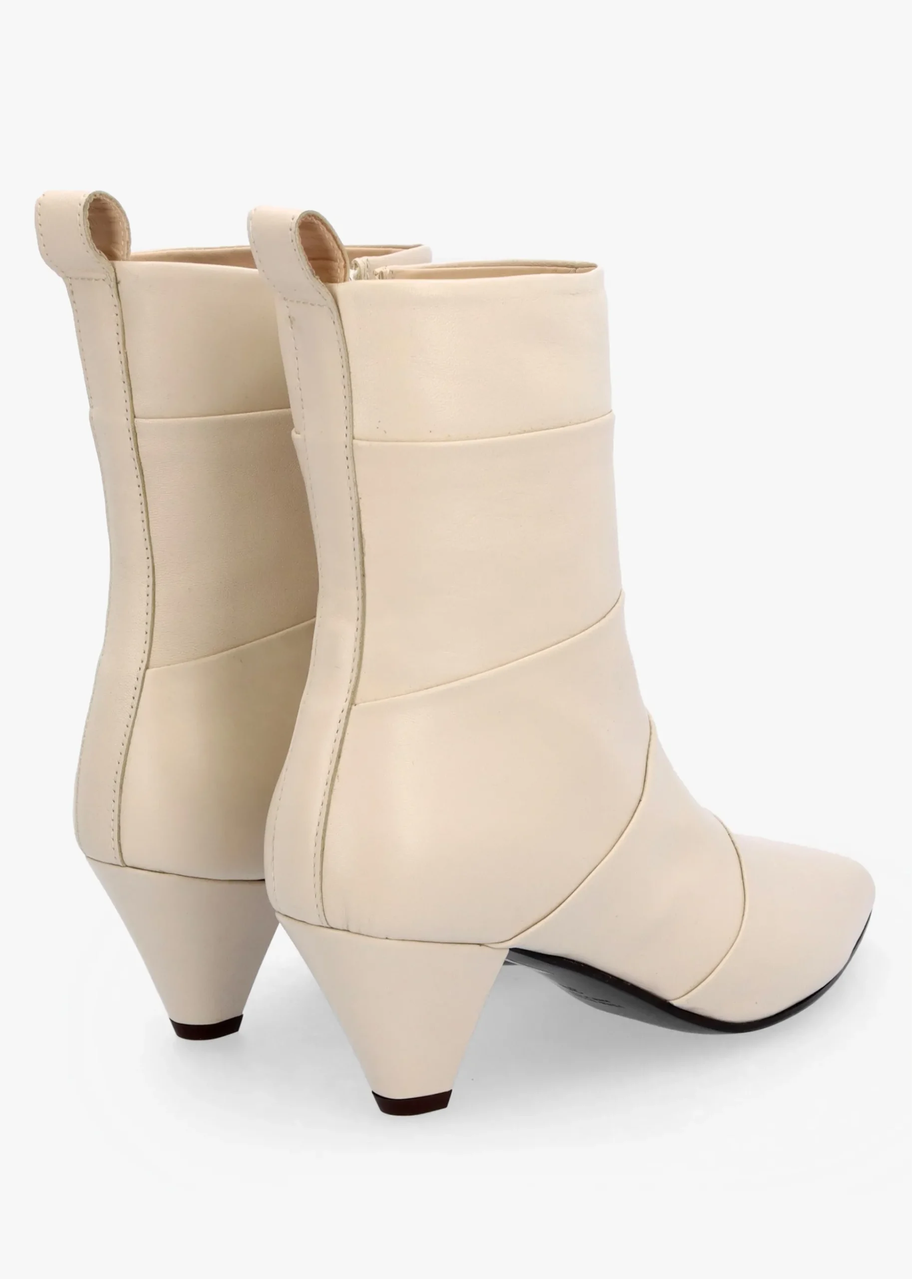 Napel Cream Leather Pannel Cone Heel Ankle Boots
