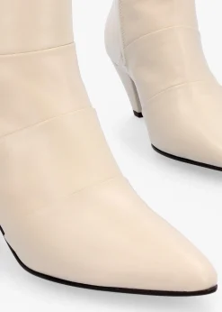 Napel Cream Leather Pannel Cone Heel Ankle Boots