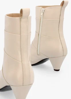 Napel Cream Leather Pannel Cone Heel Ankle Boots