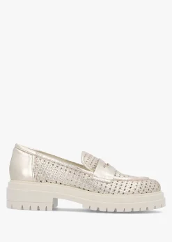 Nattie Gold Leather Perforated Chunk Loafers