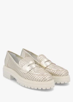 Nattie Gold Leather Perforated Chunk Loafers
