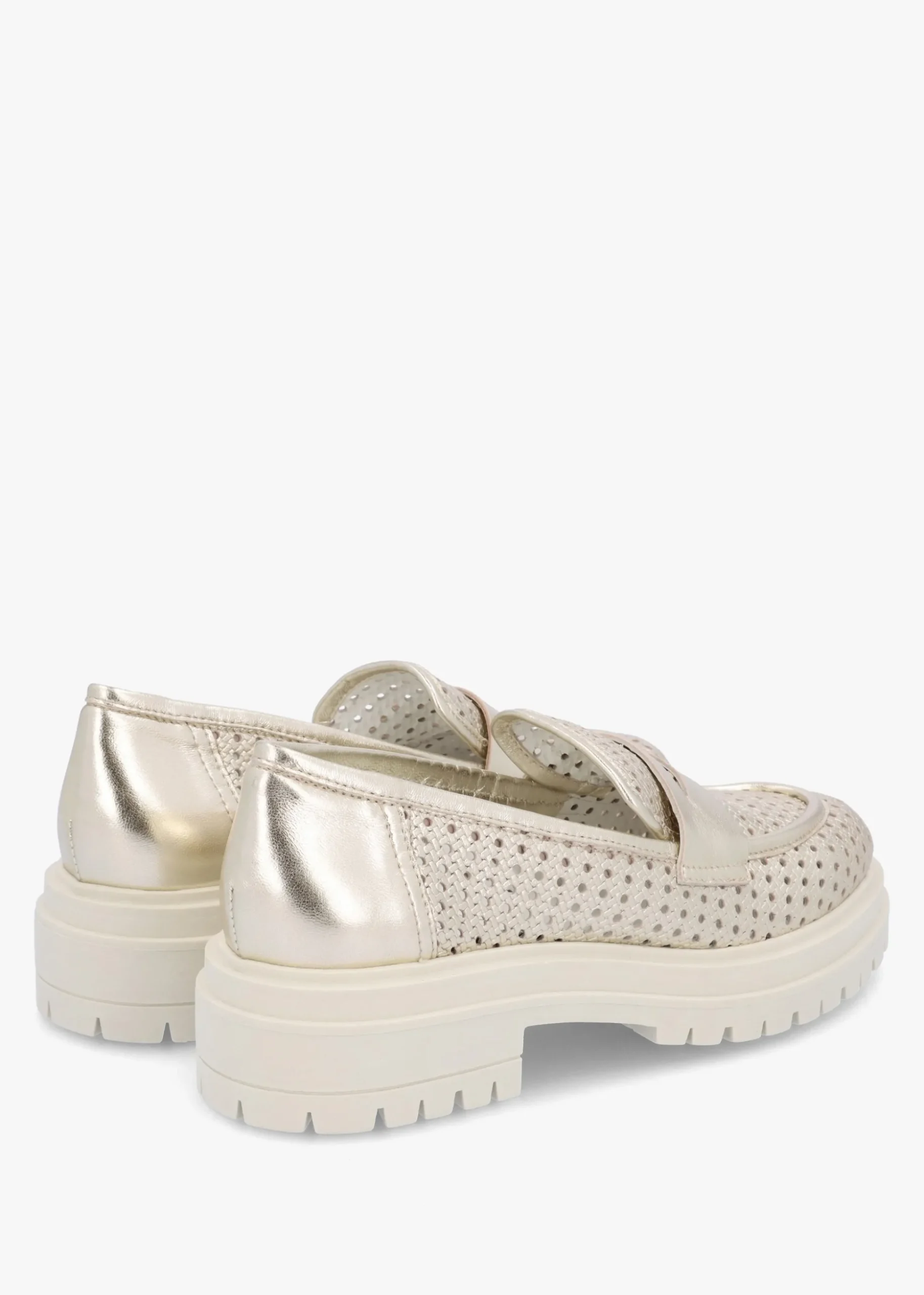 Nattie Gold Leather Perforated Chunk Loafers