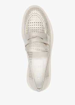 Nattie Gold Leather Perforated Chunk Loafers