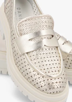 Nattie Gold Leather Perforated Chunk Loafers