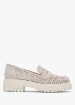 Nattie Grey Suede Perforated Chunky Loafers