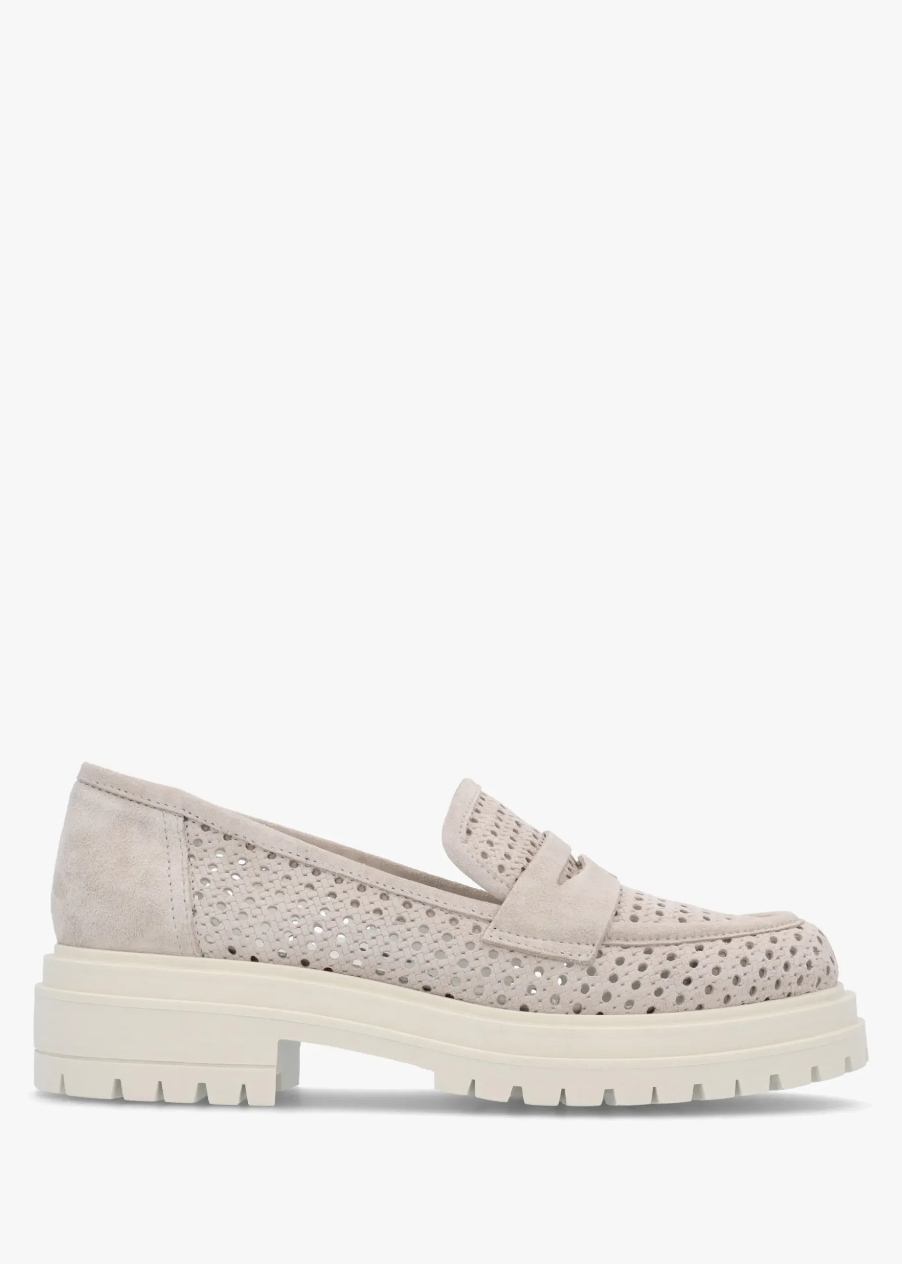 Nattie Grey Suede Perforated Chunky Loafers
