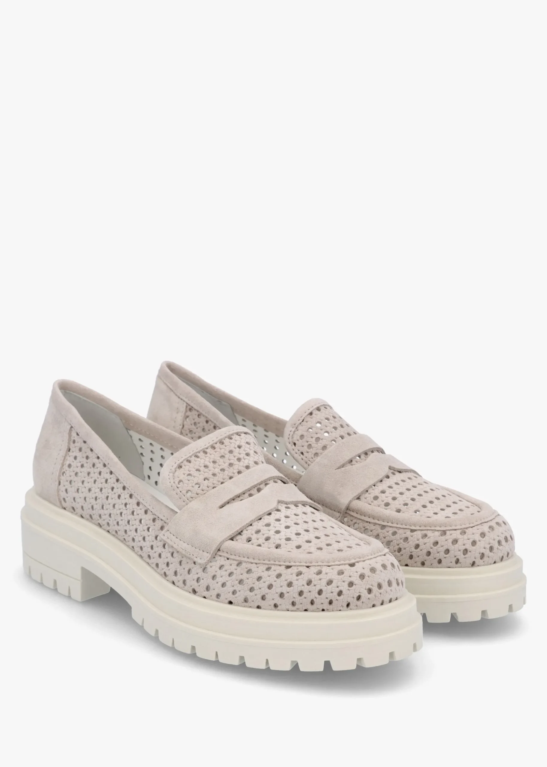 Nattie Grey Suede Perforated Chunky Loafers