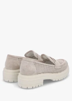 Nattie Grey Suede Perforated Chunky Loafers