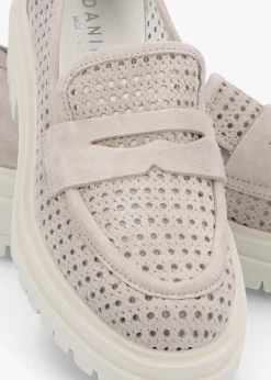 Nattie Grey Suede Perforated Chunky Loafers