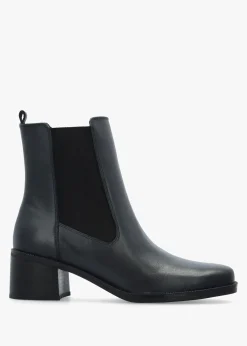 Navy Leather Block Heel Chelsea Boots
