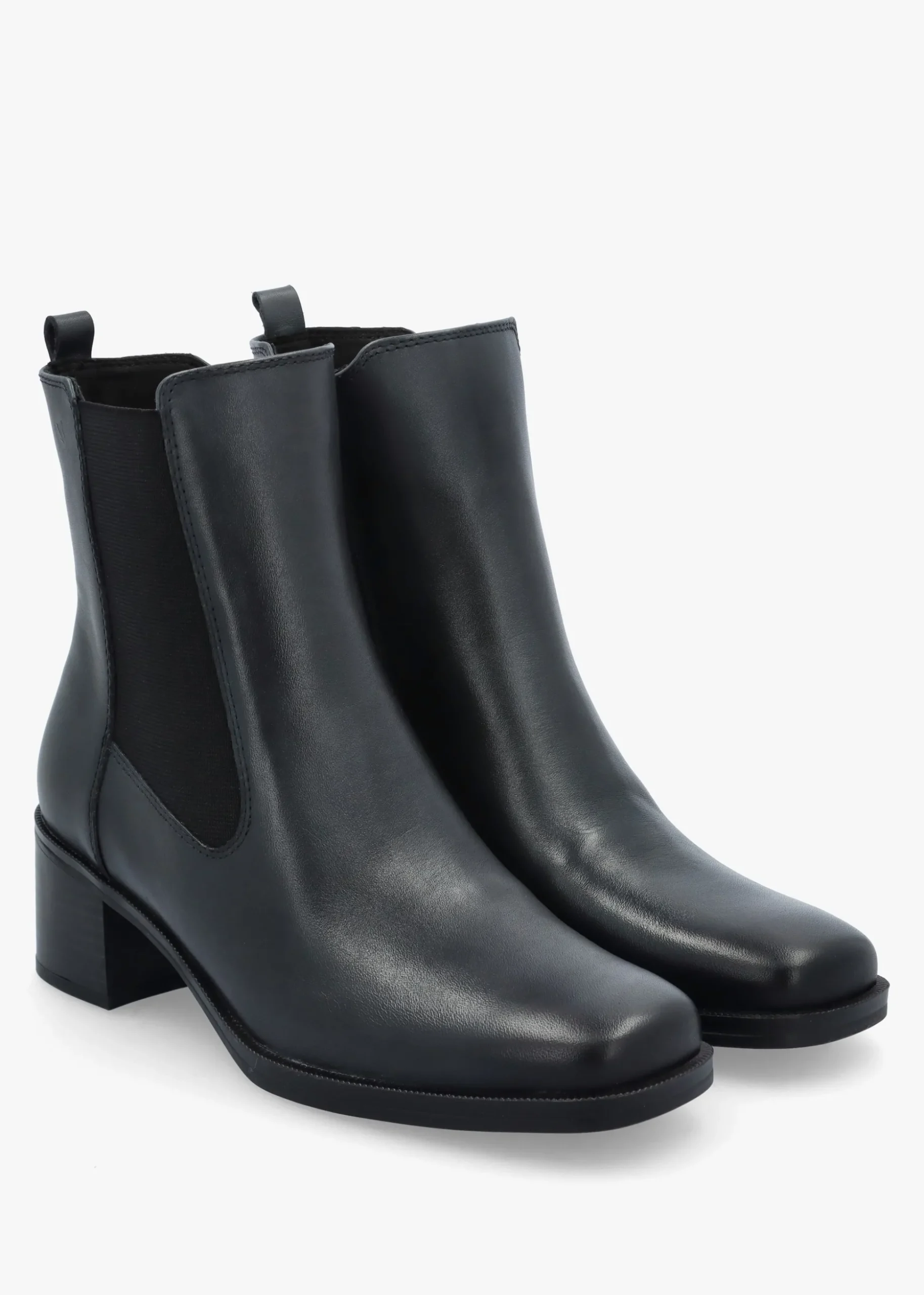 Navy Leather Block Heel Chelsea Boots