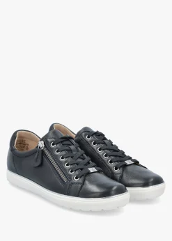 Navy Leather Side Zip Trainers