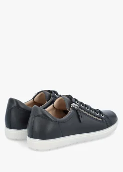 Navy Leather Side Zip Trainers