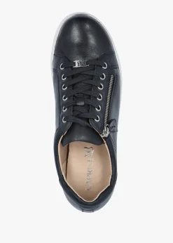 Navy Leather Side Zip Trainers