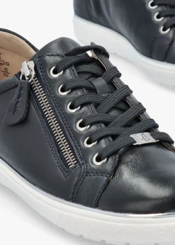 Navy Leather Side Zip Trainers