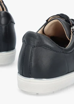 Navy Leather Side Zip Trainers