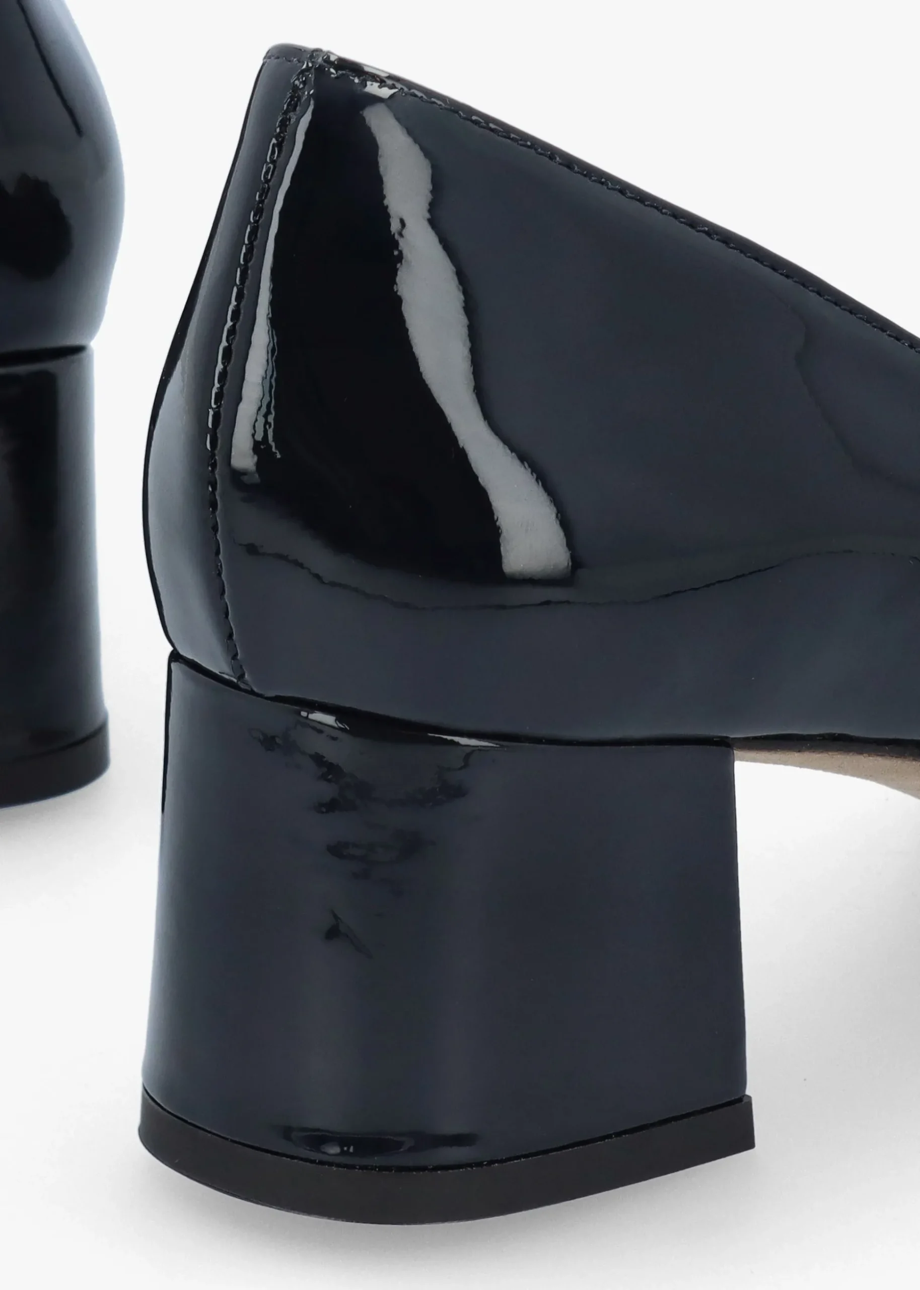 Navy Patent Leather Block Heel Court Shoes