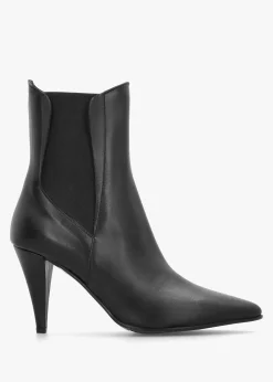 Nelly Black Leather Cone Heel Chelsea Boots