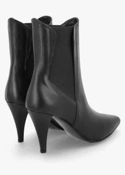 Nelly Black Leather Cone Heel Chelsea Boots