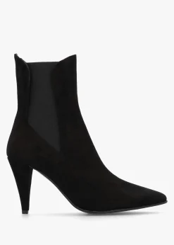 Nelly Black Suede Cone Heel Chelsea Boots
