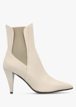 Nelly Cream Leather Cone Heel Chelsea Boots