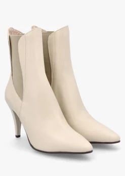 Nelly Cream Leather Cone Heel Chelsea Boots