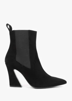 Nelsea Black Suede Shaped Heel Ankle Boots