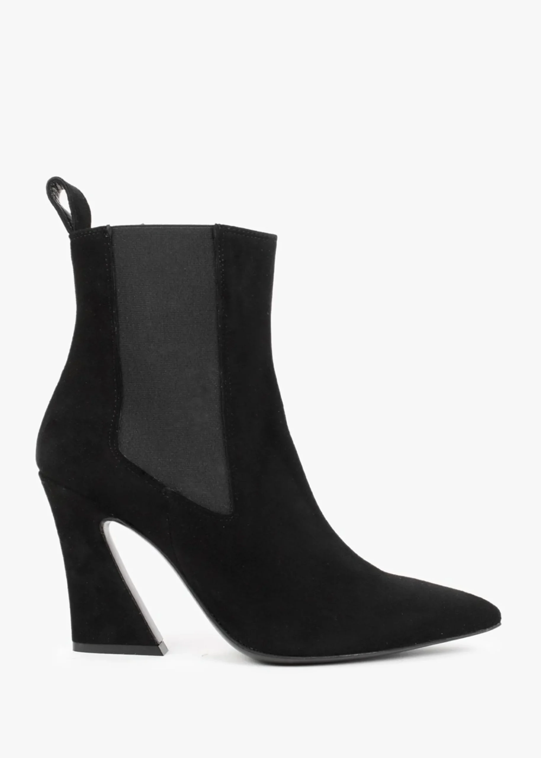 Nelsea Black Suede Shaped Heel Ankle Boots
