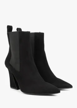 Nelsea Black Suede Shaped Heel Ankle Boots