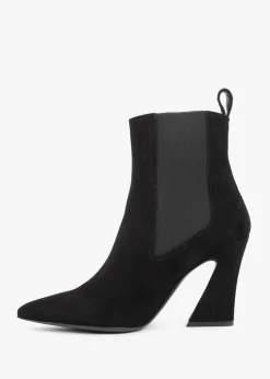Nelsea Black Suede Shaped Heel Ankle Boots