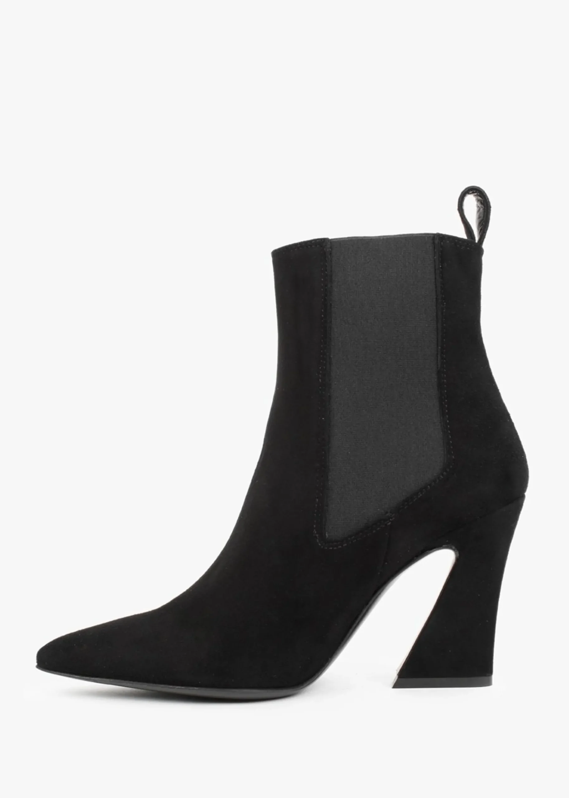Nelsea Black Suede Shaped Heel Ankle Boots
