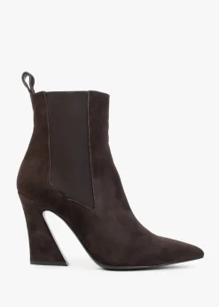 Nelsea Brown Suede Shaped Heel Ankle Boots