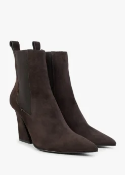 Nelsea Brown Suede Shaped Heel Ankle Boots