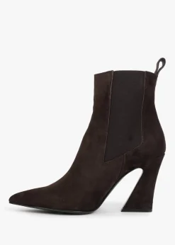 Nelsea Brown Suede Shaped Heel Ankle Boots