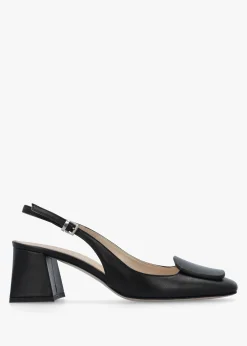 Nessie Black Patent Leather Block Heel Sling Backs