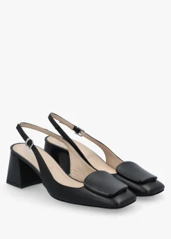 Nessie Black Patent Leather Block Heel Sling Backs