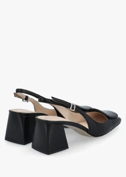 Nessie Black Patent Leather Block Heel Sling Backs