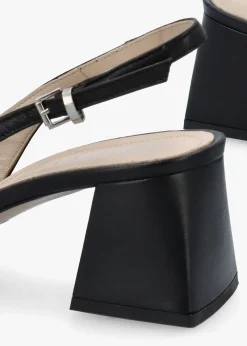 Nessie Black Patent Leather Block Heel Sling Backs