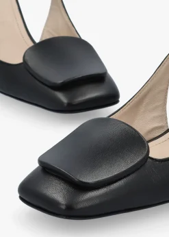 Nessie Black Patent Leather Block Heel Sling Backs