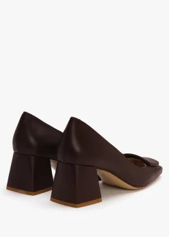 Nessie Brown Leather Block Heel Court Shoes