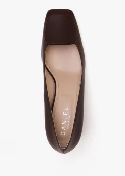 Nessie Brown Leather Block Heel Court Shoes