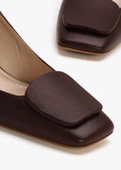 Nessie Brown Leather Block Heel Court Shoes